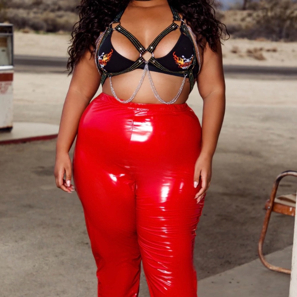 Red Vinyl High Waisted Leggings